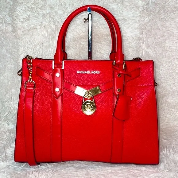 Michael Kors MK Nouveau Hamilton Leather Satchel Crossbody Bag Purse in Red - Picture 5 of 17